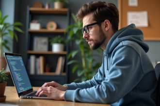 Jeune developpeur web concentré sur son code