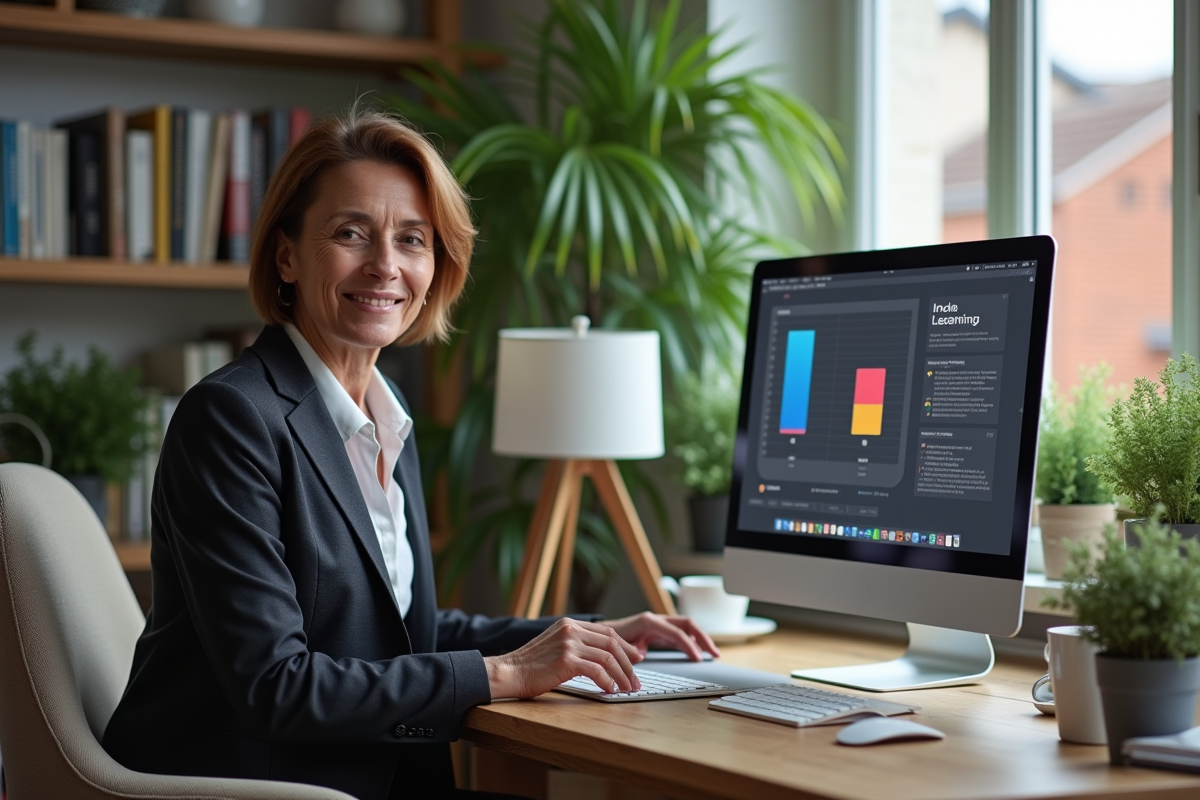 Professeure en formation en ligne dans un bureau à Tours