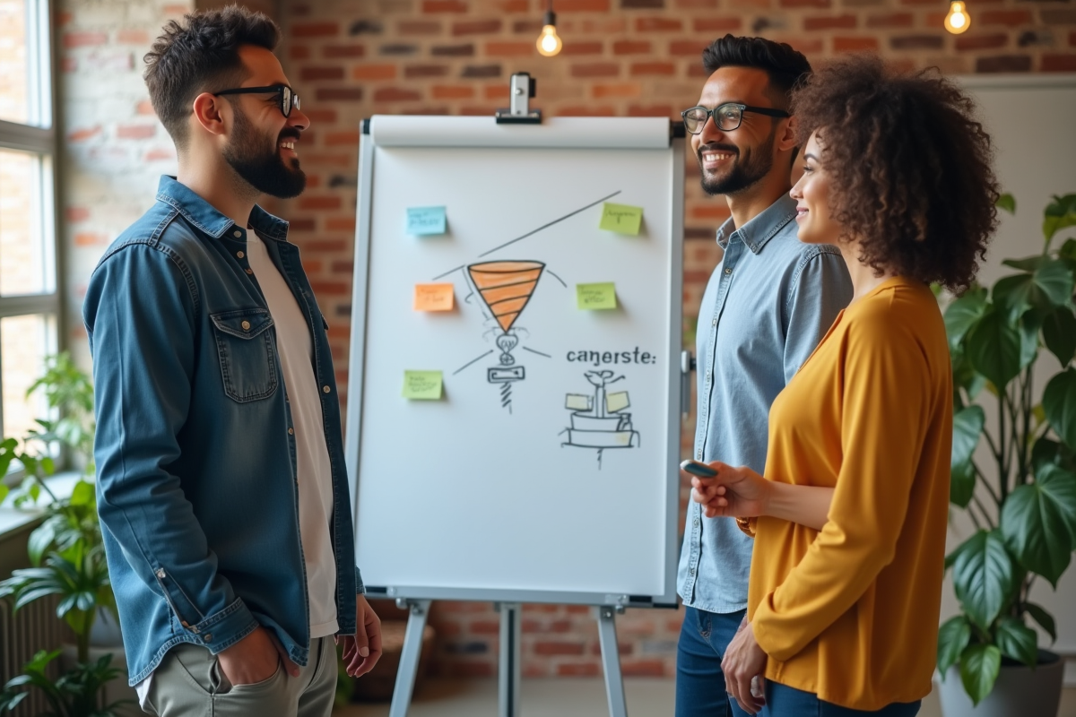 Equipe de jeunes professionnels discutant autour d