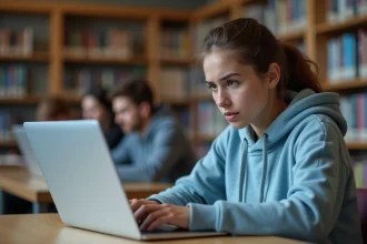 Étudiante frustrée devant un message d'erreur sur sa boîte mail académique Nantes bloquée