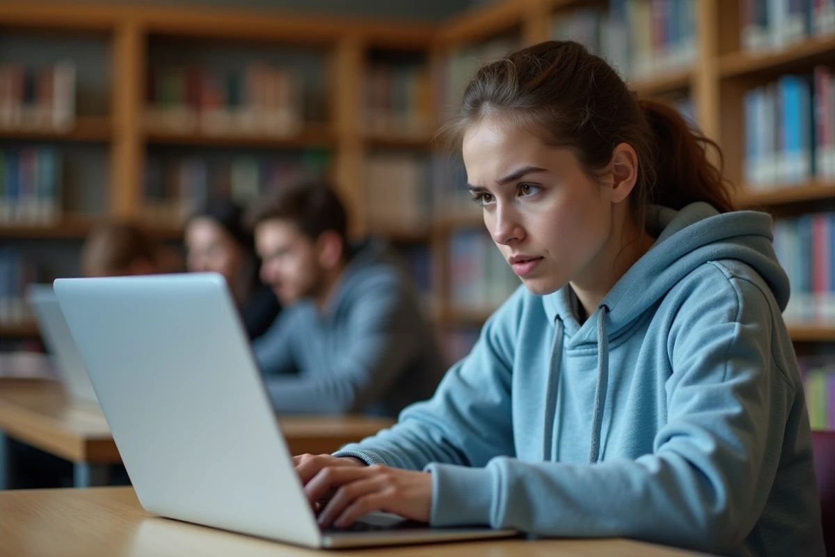 Étudiante frustrée devant un message d'erreur sur sa boîte mail académique Nantes bloquée
