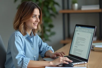 Femme travaillant sur un ordinateur dans un bureau moderne