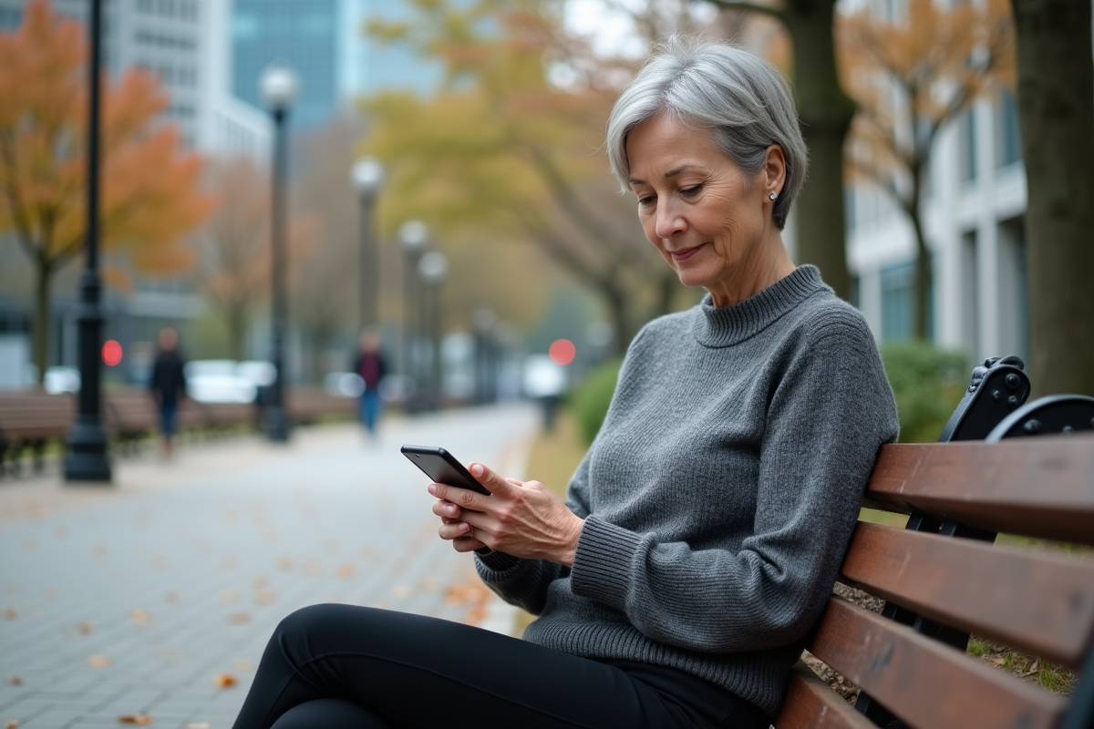 Femme dehors utilisant une app WireGuard sur smartphone