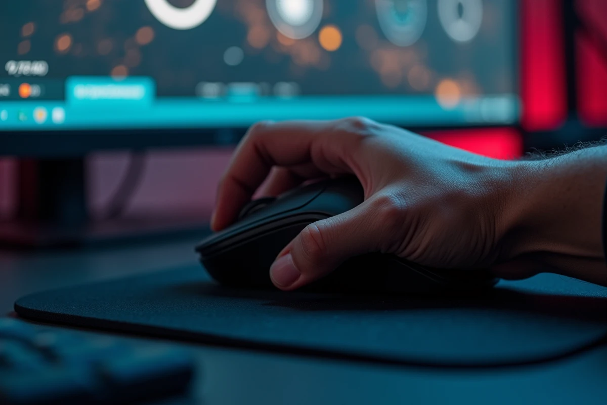 Gros plan d'une main sur une souris d'ordinateur lors d'un test de précision de clic PCS