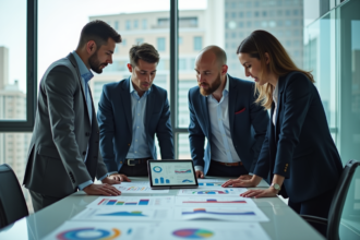 Groupe de professionnels en réunion dans un bureau moderne