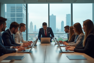 Groupe de professionnels en réunion dans un bureau moderne