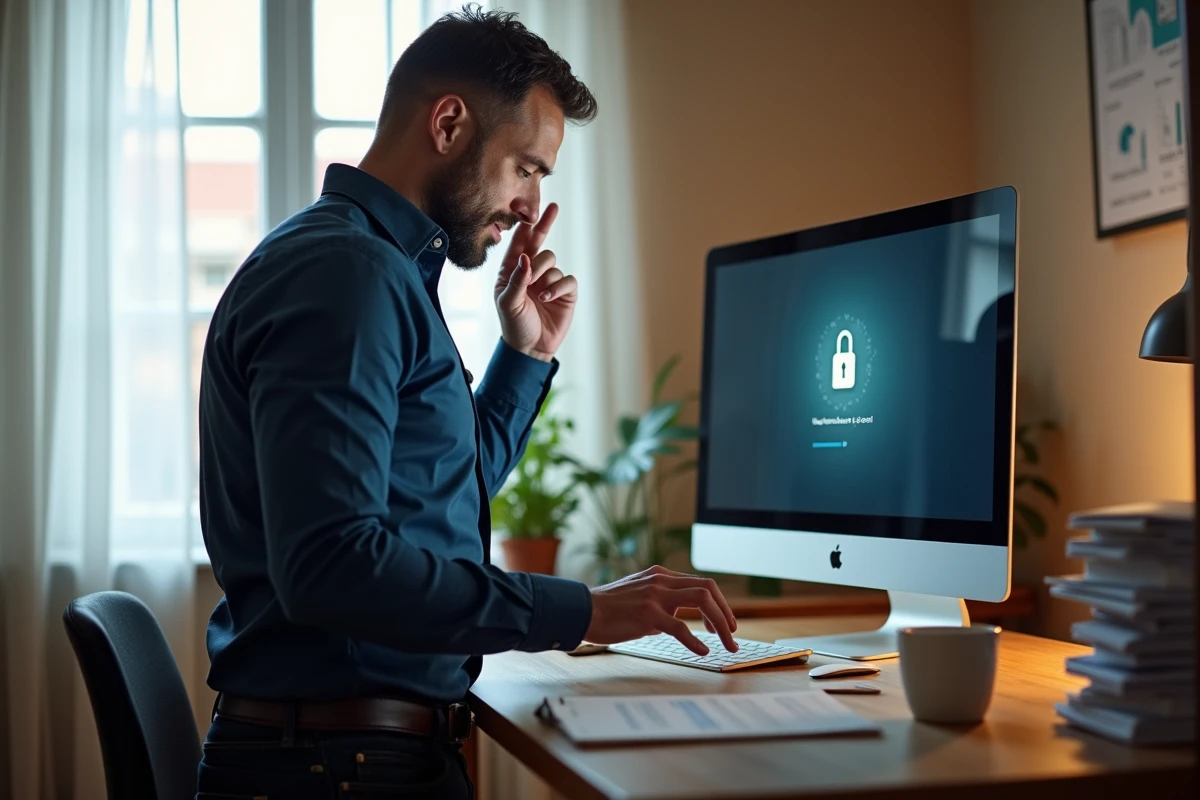 Homme en télétravail face à un écran affichant une erreur de connexion à la messagerie Webmel de Nancy