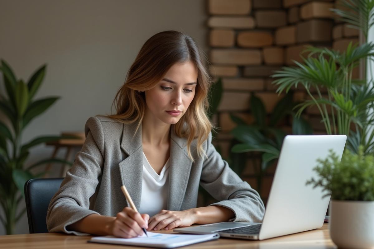 Jeune femme gestionnaire de projets dans un bureau à domicile