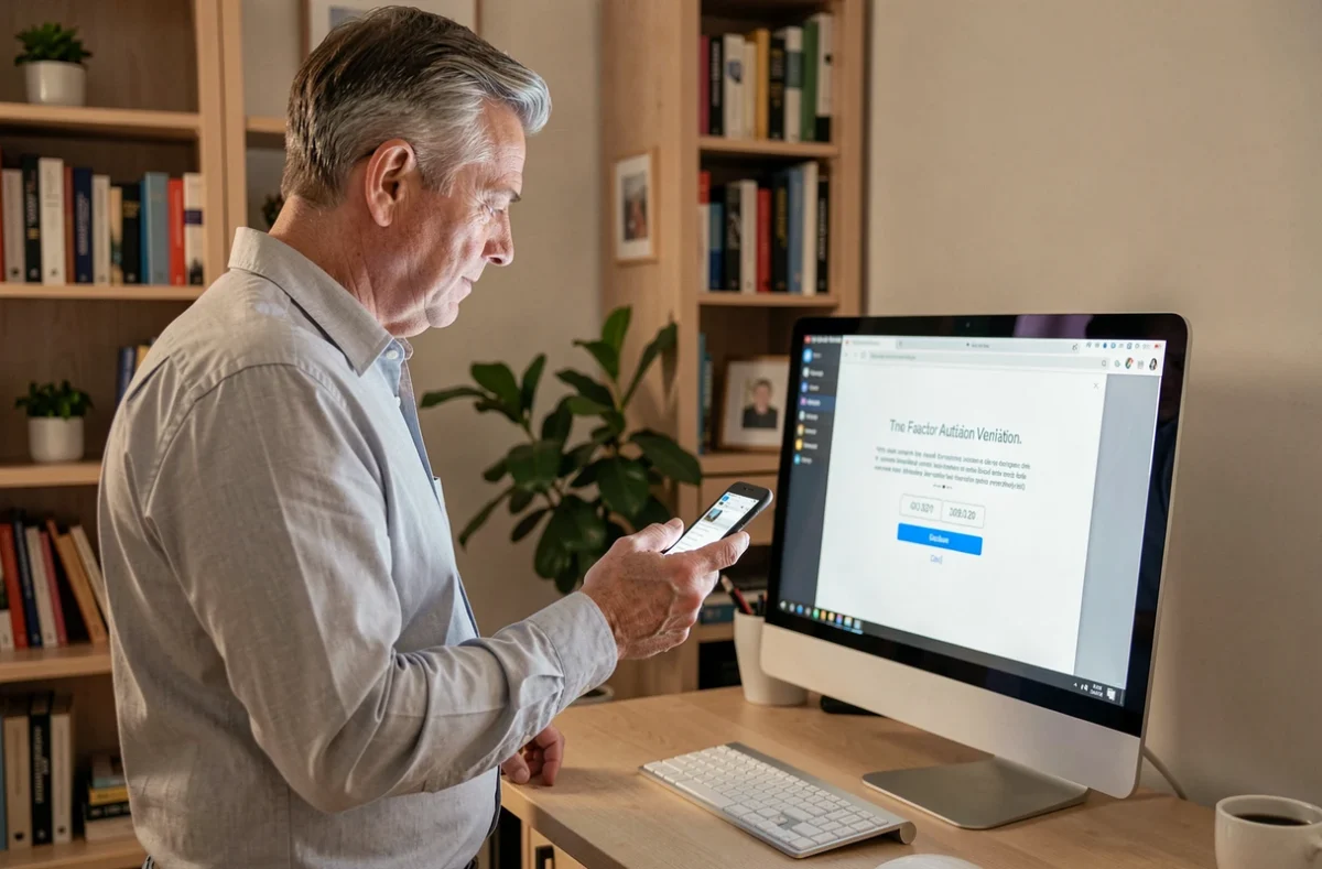 Homme utilisant l'authentification multi-facteurs MFA sur smartphone pour accéder à sa messagerie EDF