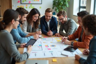 Groupe de professionnels collaborant autour d'une table