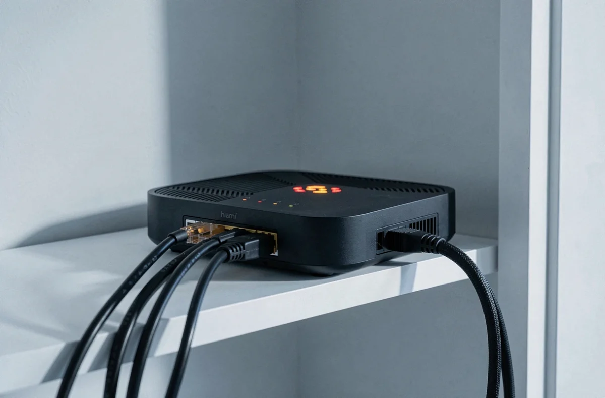 Routeur Freebox avec voyants LED en anomalie indiquant un problème de connexion réseau