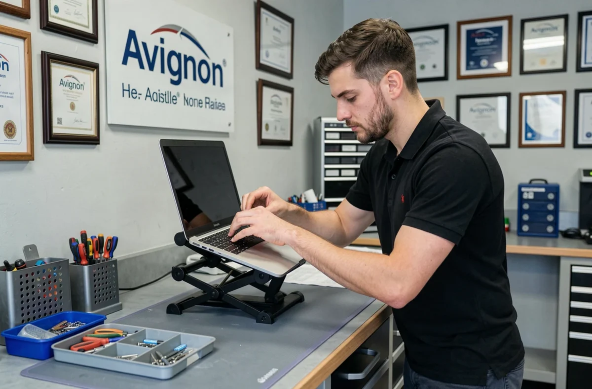 Technicien de TB Informatique 84 à Avignon remplaçant l'écran d'un ordinateur portable